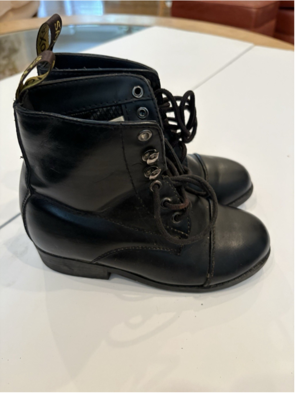 Saxon Kids Black Leather Lace Up Paddock Boots Youth Equestrian Riding Barn